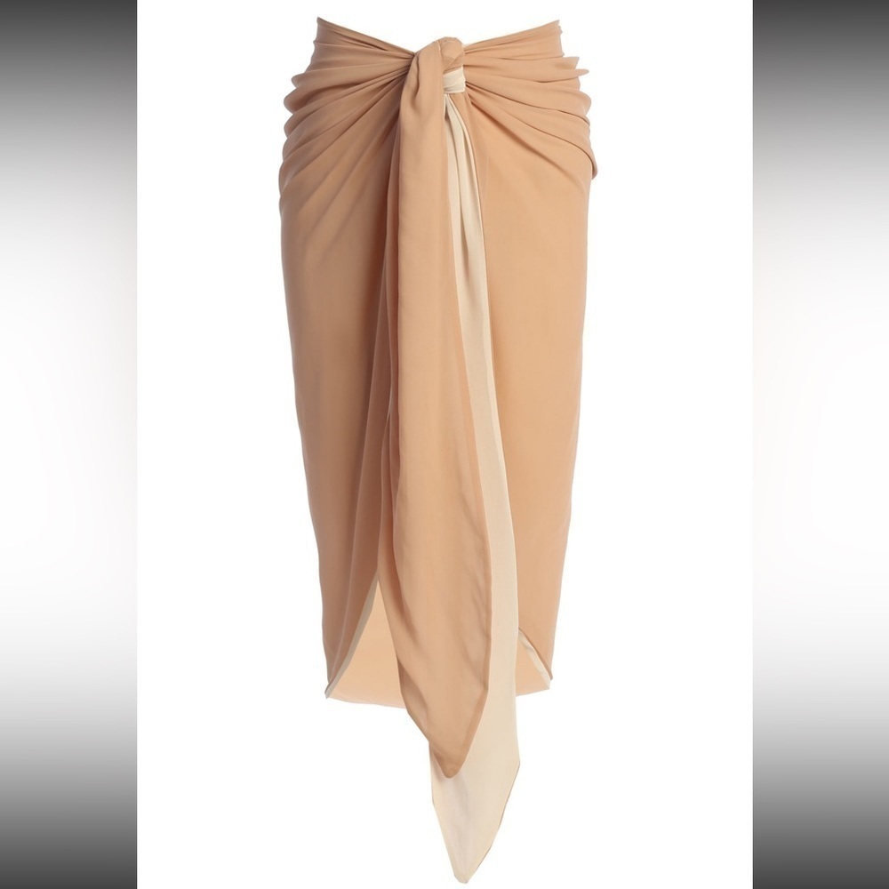 NEW JLUXLABEL Tan Uncharted Waters Mesh Sarong Maxi Hem Skirt - Picture 6 of 11